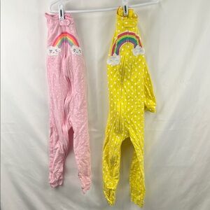 Girl’s Sleep n Play - Size 5T - 2 Pack - Rainbows - Pink and Yellow - Nonfooted
